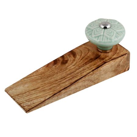 Sage Green Wheel Flower Ceramic Wooden Door Stopper